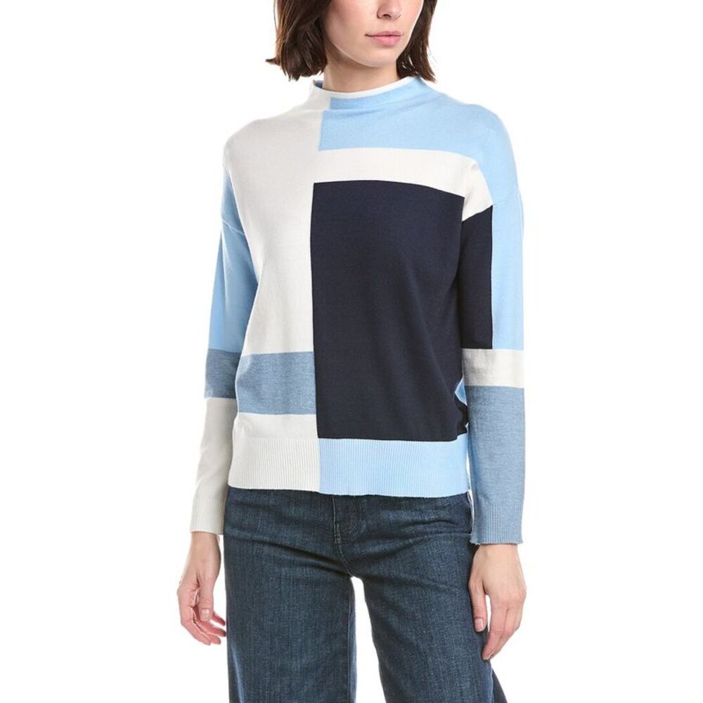 T Tahari Womens  Modern Colorblock Pullover, Blue